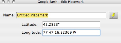 Input example for Google Earth Placemark